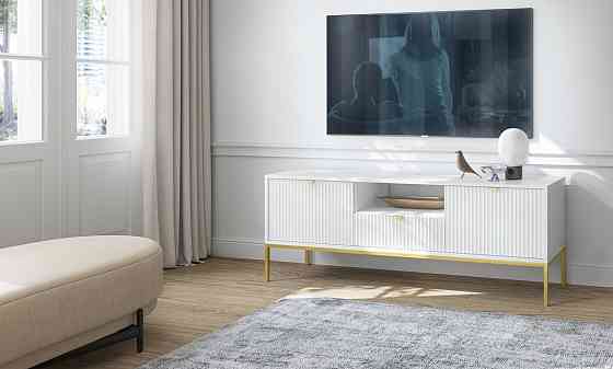 Тумба під телевізор Perfect Home Нова / Nova 2-дверна з 1 шухлядою і золотими ніжками RTV154 Білий (PFH-091224) Дніпро