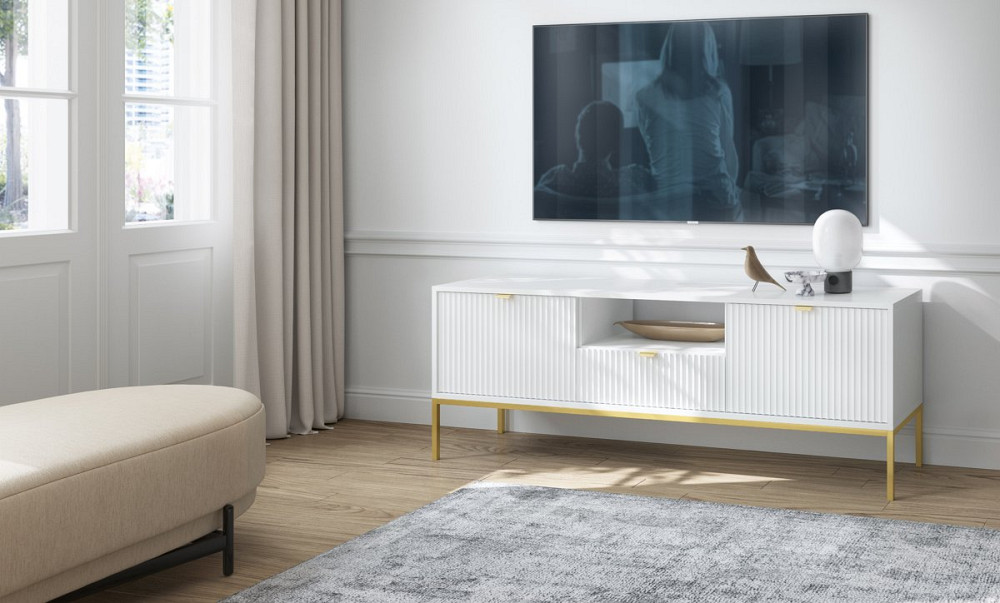 Тумба під телевізор Perfect Home Нова / Nova 2-дверна з 1 шухлядою і золотими ніжками RTV154 Білий (PFH-091224) Дніпро - фото 4