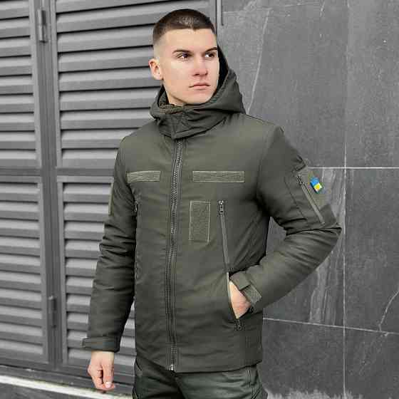 Чоловіча тактична військова зимова куртка Pobedov армійська з капюшоном водовідштовхувальна хакі Одеса