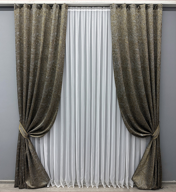 Комплект готовых штор VR-Textil Жакард Fantasy № 1631ш Капучино 100х290 см 2 шт (31-929) Киев - изображение 2