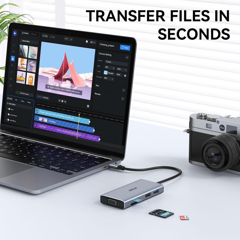 Хаб 8-в-1, многопортовый концентратор USB-C с HDMI 4K, VGA 1080p PD 100W 2xUSB-A кардридеры SD/TF док-станция Киев - изображение 6