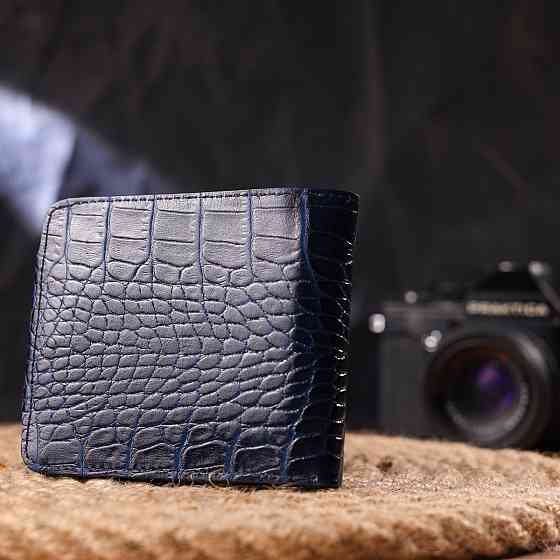 Стильное портмоне для мужчин в два сложения из натуральной фактурной кожи с тиснением под крокодила CANPELLINI 21577 Синее Киев