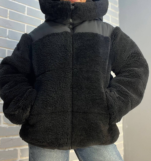 Куртка жіноча Lady Yep 9055 тедді комбінована штучне хутро оверсайз з капюшоном, чорний, 44-48 Київ - фото 2