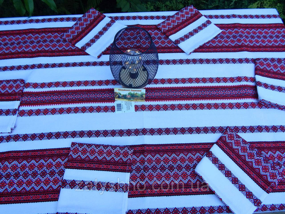 Яскраво червона вишита скатертина з серветками 230 *140 Київ - фото 1