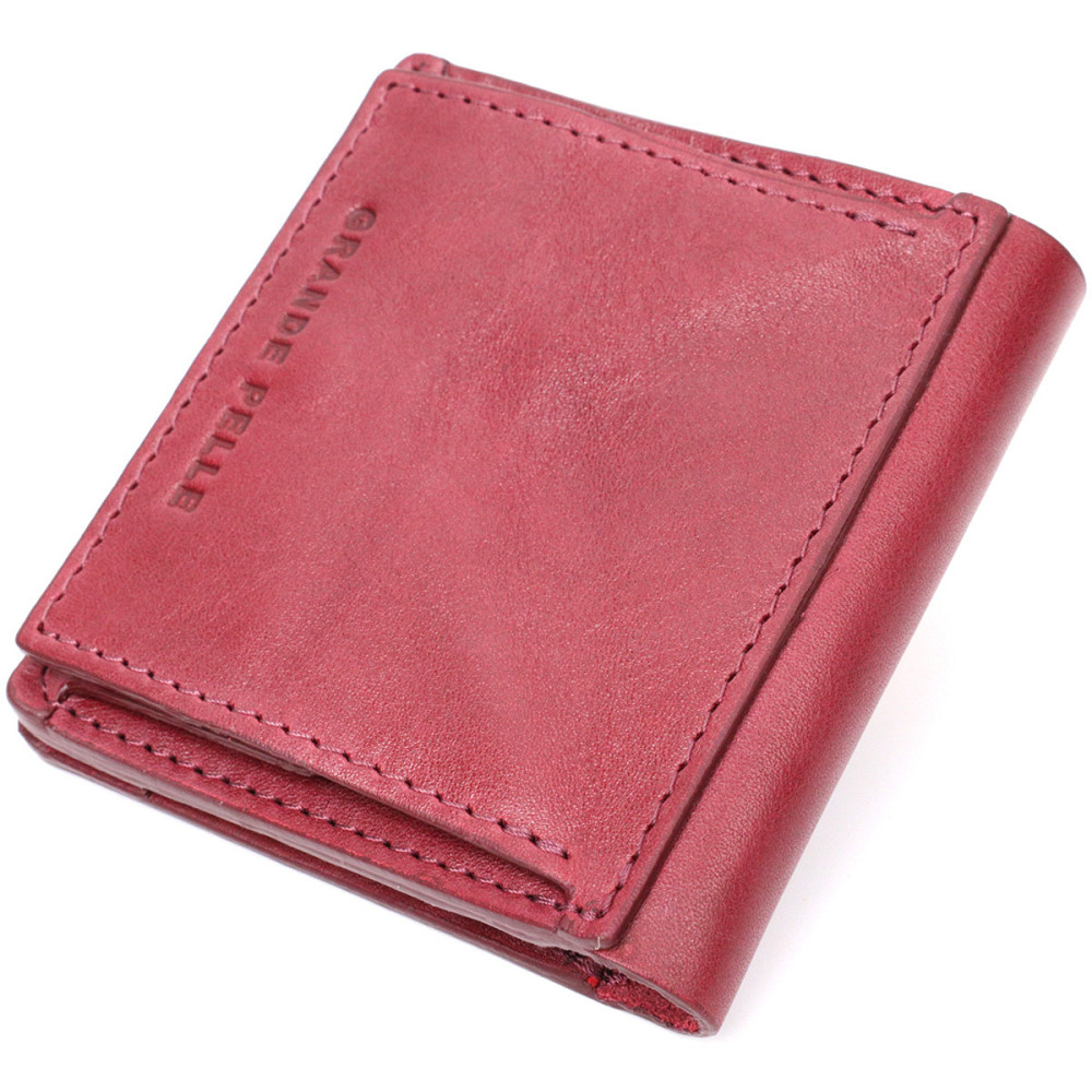 Компактное портмоне из натуральной кожи GRANDE PELLE 16798 Бордовый Киев - изображение 2