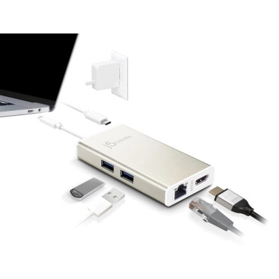 Концентратор J5create USB-C 5-in-1 2xUSB 3.0 + HDMI 4K + USB-C PD + RJ45 1000Mbps gray (JCA374-N) Винница - изображение 8