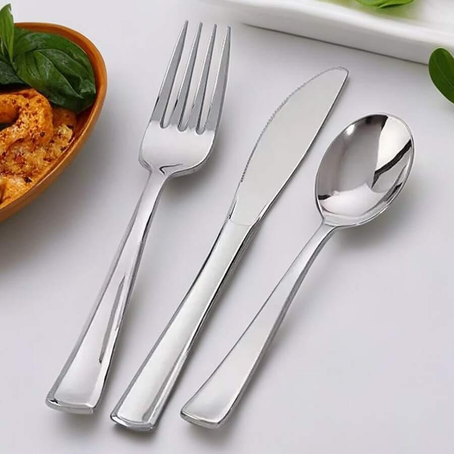 Набор пластиковых столовых приборов 18 шт качественных (ножи,вилки, ложки).Многоразовая посуда, серебристые Каменец-Подольский - изображение 3