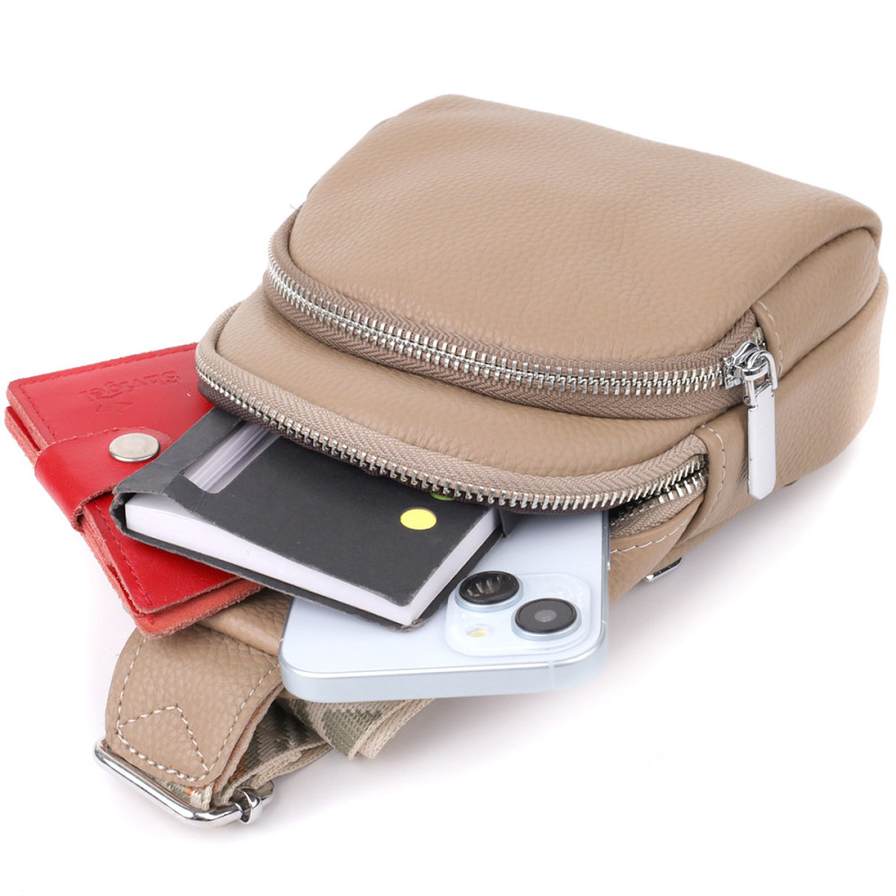 Слинг сумка из натуральной кожи для женщин Vintage 22939 Бежевый Киев - изображение 7