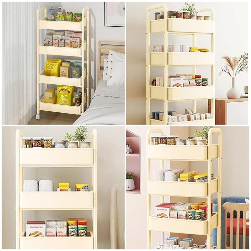 Етажерка мобільна чотириярусна універсальна з металу 45х30х103см Кремова SW-00002114 Київ - фото 7