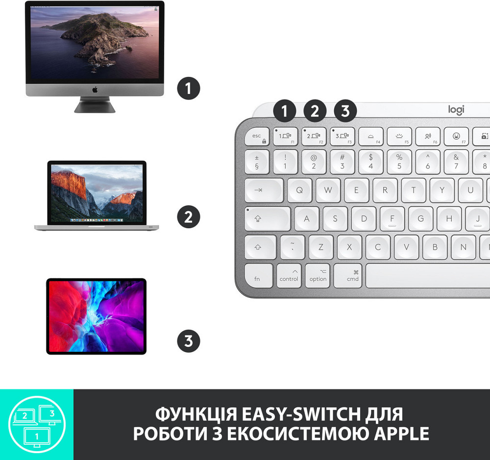 Клавіатура бездротова Logitech MX Keys Mini For Mac Minimalist Wireless Illuminated Pale Grey (920-010526) ( Сірий ) Харків - фото 6