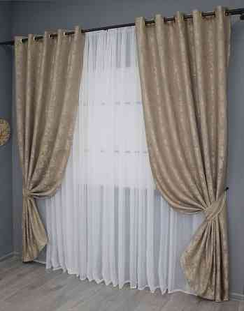 Комплект штор на люверсах VR-Textil Жаккард Sultan XO № 1680ш 150х250 см 2 шт Темно-бежевый (37-0195) Киев