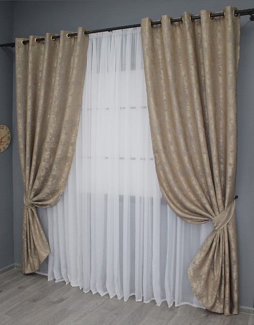 Комплект штор на люверсах VR-Textil Жакард Sultan XO № 1680ш 150х250 см 2 шт Темно-бежевий (37-0195) Київ - фото 3