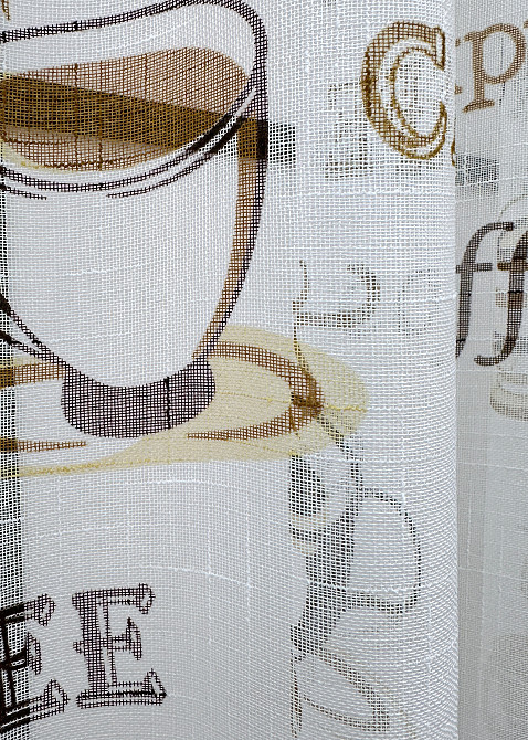 Кухонная тюль-арка VR-Textil № 1792т лен молочный с коричневым 300х150 см (53-0066) Киев - изображение 5