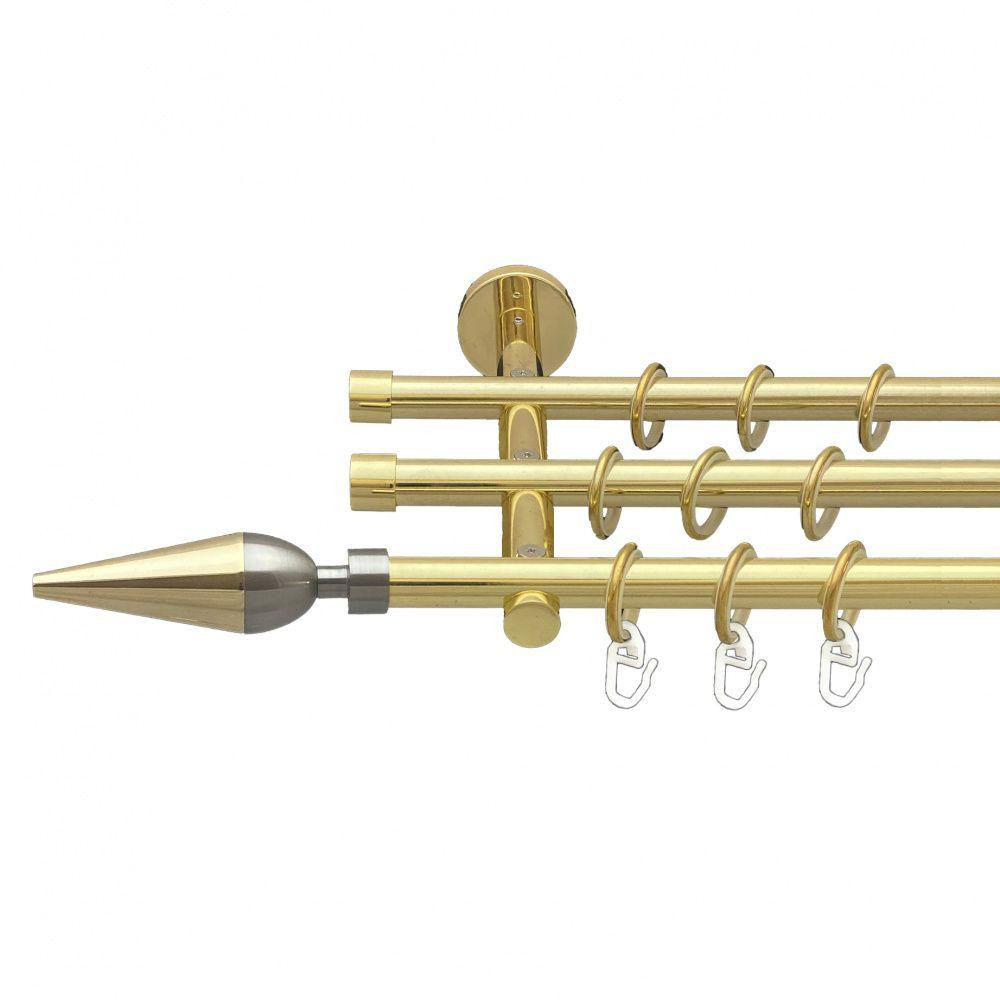 Карниз Orvit Лінея металевий трирядний циліндр (20 см) гладка труба кільце металеве Золото 16\16\16 мм 300 см (00-00014694) Львів - фото 1