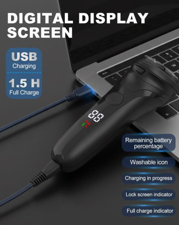 Электробритва мужская Lorrtta USB, 90 мин работы, LED-дисплей, IPX5, влажное и сухое бритье, выдвижной триммер Киев