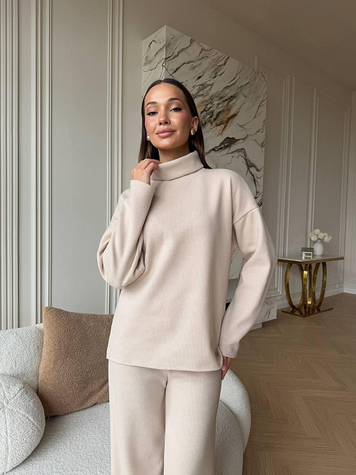 Женский базовый костюм двойка: свитер и брюки турецкая вязка Бежевый, 42/46 Одесса - изображение 7
