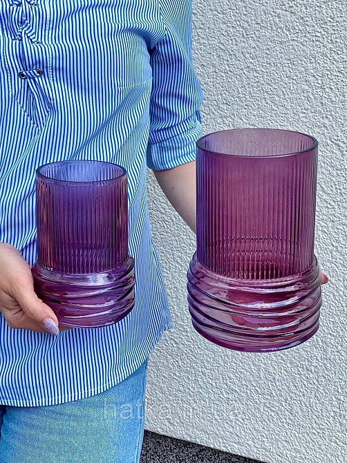 Ваза скляна 14*14*20 см "Біг-Плей" рожеве товсте скло Київ - фото 3