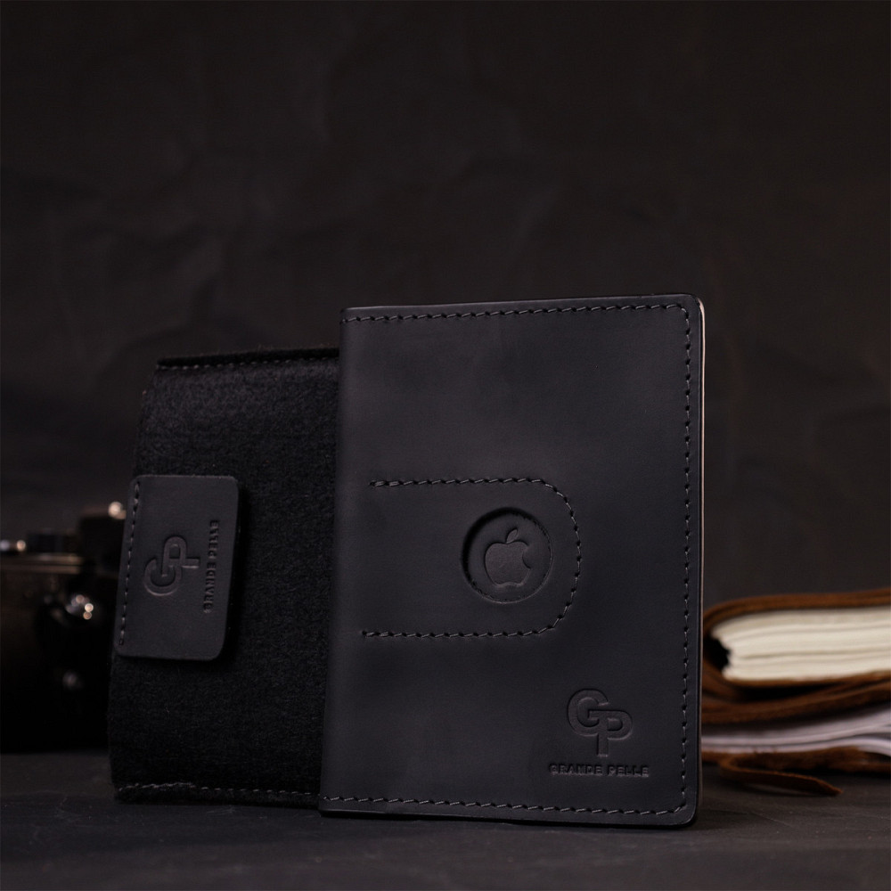 Надійна шкіряна обкладинка на паспорт з утримувачем для Apple AirTag (GRANDE PELLE) Київ - фото 4