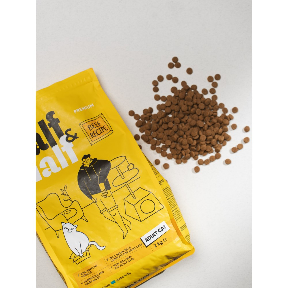 Сухой корм Half&Half для взрослых кошек, с говядиной, 300 г Винница - изображение 3