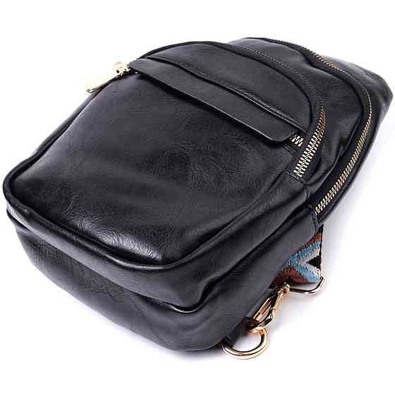 Сумка невеликого розміру з однією лямкою через плече з гладкої екошкіри Vintage 22770 Чорний Київ