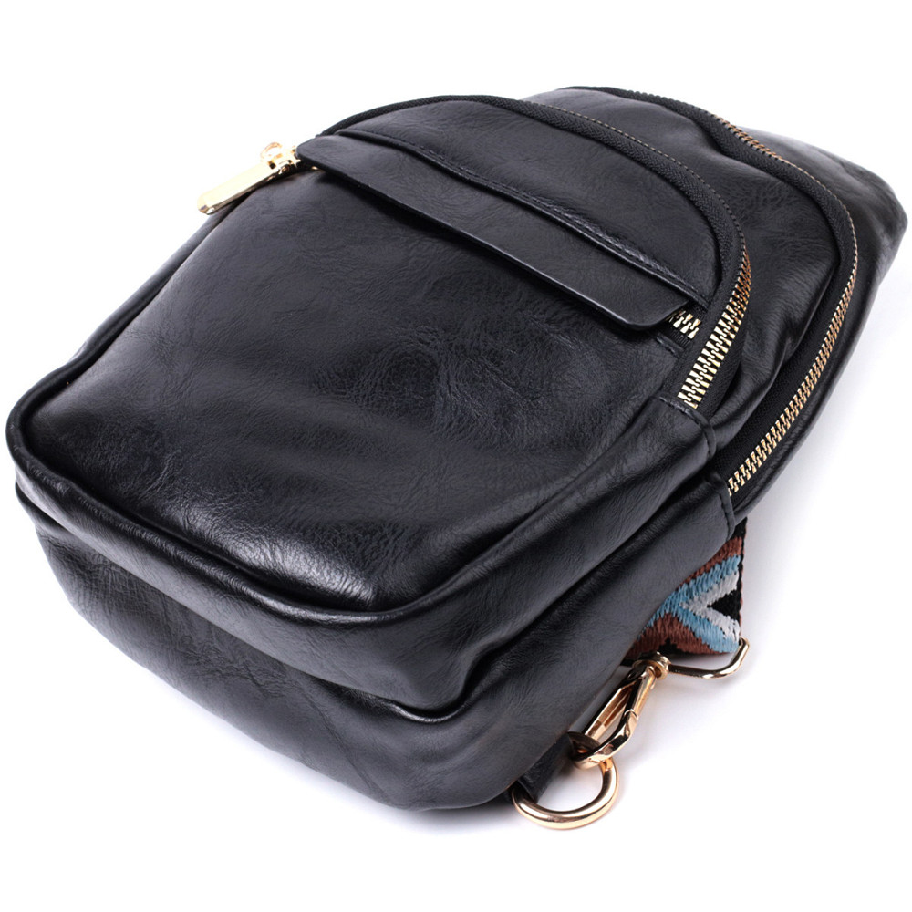 Сумка небольшого размера с одной лямкой через плечо из гладкой экокожи Vintage 22770 Черный Киев - изображение 6