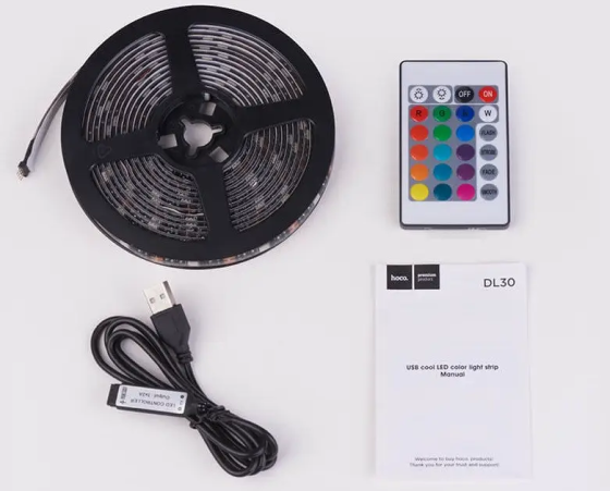 Світлодіодна стрічка Hoco DL30 RGB 4м + пульт (Чорна) Вінниця