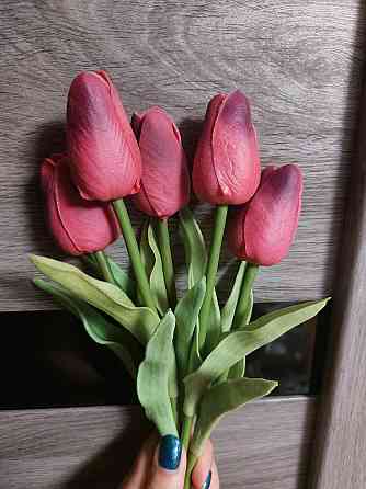 Искусственные тюльпаны 5 штук 34 см розово-фиолетовый Киев
