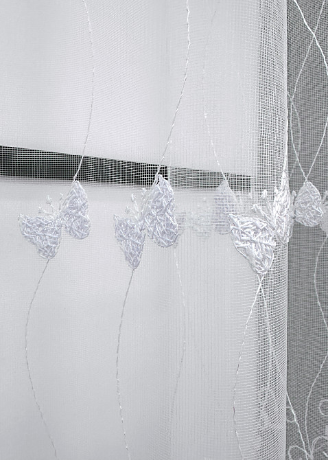 Короткая тюль, высота 1,6 м., фатин с вышивкой и люрексом, цвет белый 1892т Киев - изображение 5