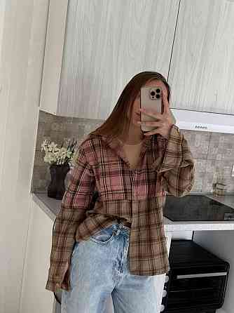 Женская двухцветная оверсайз рубашка в клетку фланель Одесса