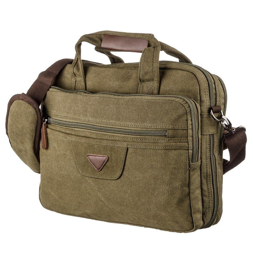 Сумка текстильна для ноутбука на два відділення Vintage 20180 Зелена Київ - фото 2