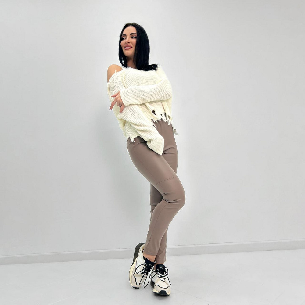 Стильные кожаные брюки женские Casual тонкие батал Киев - изображение 6