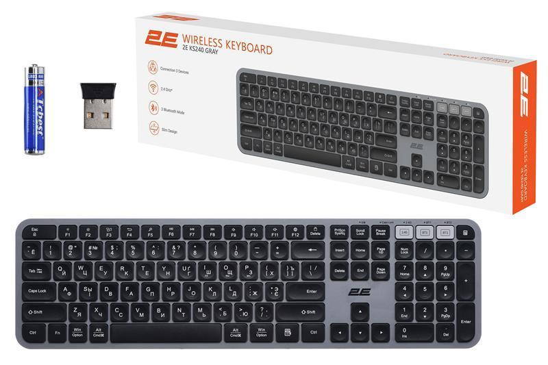 Клавіатура бездротова 2E KS240 WL BT Gray (2E-KS240WG_UA) Сірий Харків - фото 8