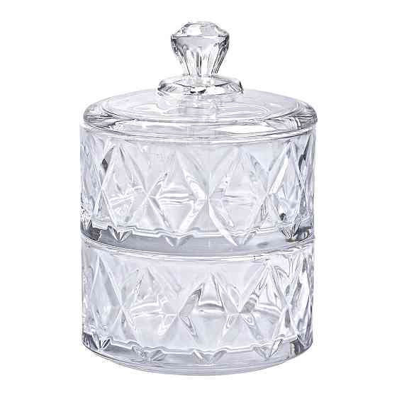 Двухуровневая стеклянная конфетница с крышкой 10 см Киев