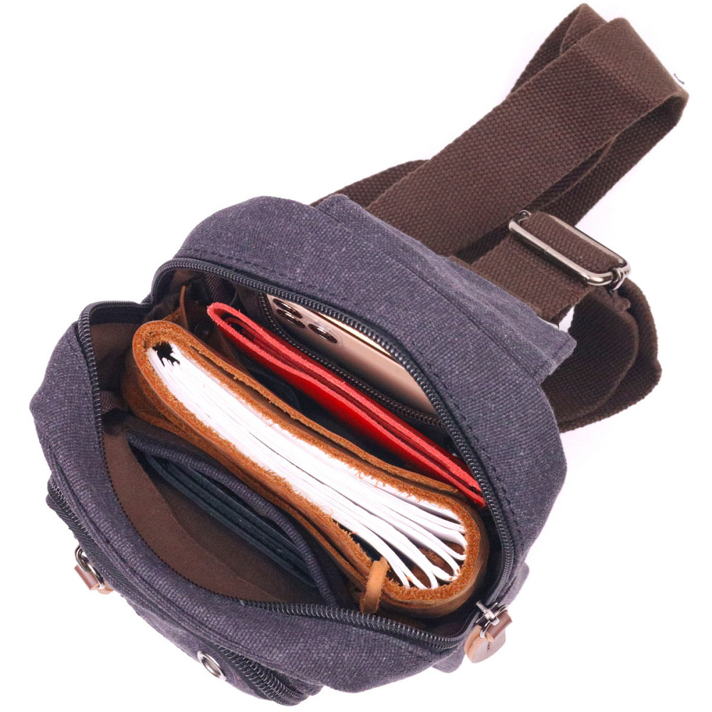 Чоловіча невелика сумка через плече із щільного текстилю 21229 Vintage Чорна Київ - фото 5