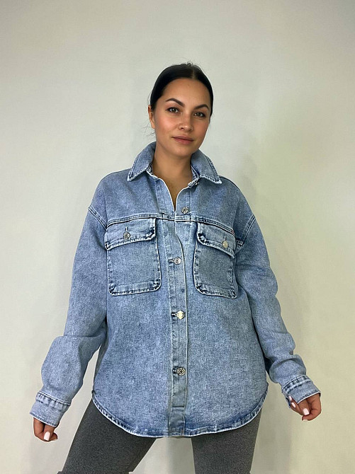 Сорочка жіноча Dicesil 2029 джинсова оверсайз широка накладені кишені блакитна, блакитний, 5XL Київ - фото 1