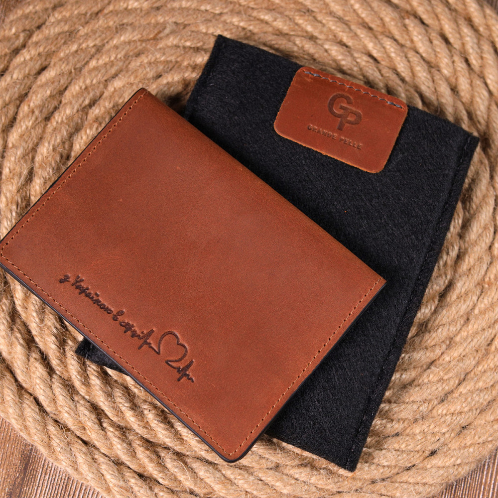 Эксклюзивная обложка на паспорт из винтажной кожи Сердце GRANDE PELLE 16726 Светло-коричневая Киев - изображение 7