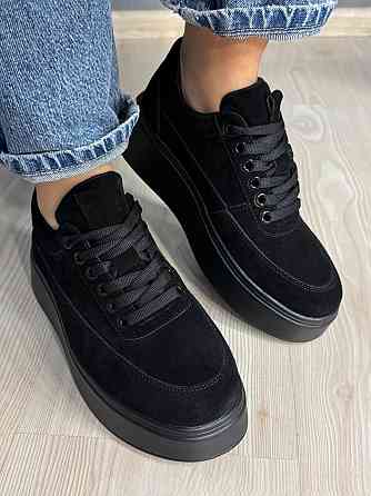 Кеди жіночі Hengji 536-8 замшеві на платформі з окантовкою чорні, 39, 25 см Київ