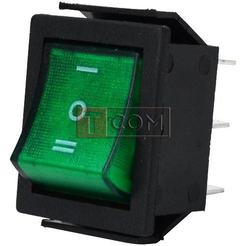 Перемикач широкий з підсвічуванням IRS-203-1C ON-OFF-ON 6-контактний, 15A, 220V, зелений Полтава - фото 1