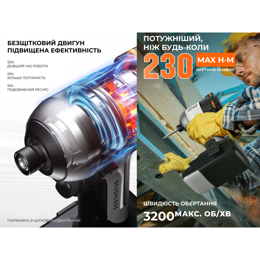 Акумуляторний ударний гвинтоверт Litheli безщітковий, живлення від павербанку (УМБ Litheli Power Bank 20000 mAh, 45 W, 2А в Київ - фото 7