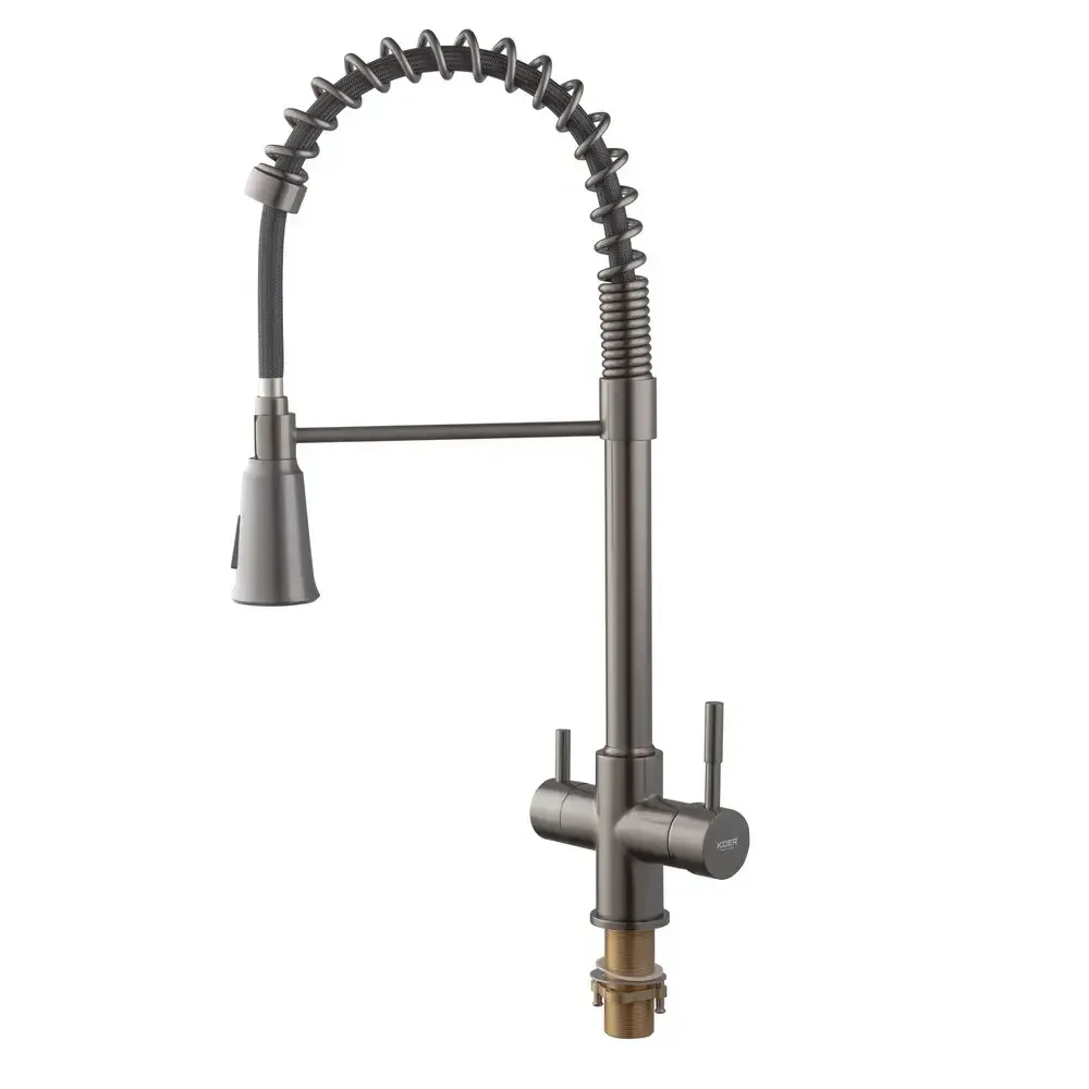 Змішувач для кухні Koer KB-72025-07 з виходом для питної води (вилив – пружина) латунь/колір графіт (KR5016) Чернівці - фото 1