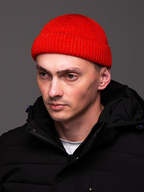 Шапка чоловіча в'язана з відворотом демісезонна докер щільна в'язка помаранчева Одеса - фото 2