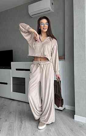 Жіночий стильний костюм з турецького королівського велюру Бежевий, 46/48 Одеса