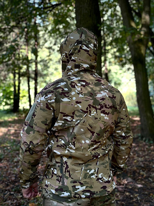 Чоловіча армійська демісезонна куртка мультикам Soft Shell, військова куртка на флісі з капюшоном Львів - фото 8