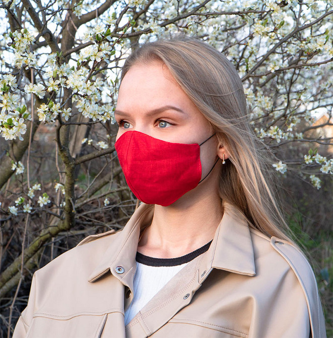 Маска защитная многоразовая из 100% ЛЬНА Размер M (Красный) Сумы - изображение 4