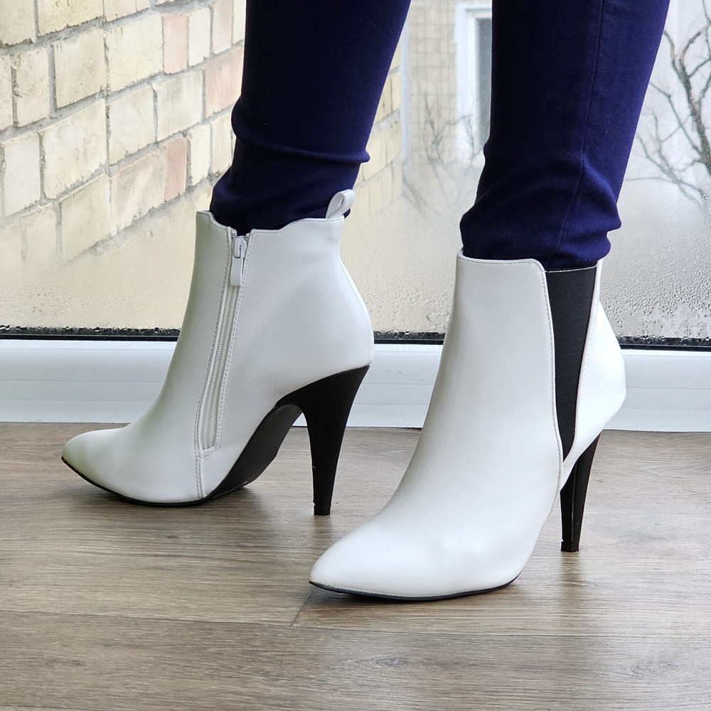 Жіночі Черевики Білі на Каблуці Шкіряні Модельні Ботильйони (розміри: 36,37,38,39,40) - 60-1 Дніпро - фото 5