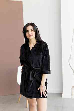 Халат женский плюш велюр под пояс Черный S Харьков