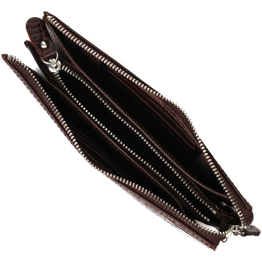 Місткий клатч чоловічий на два відділення з натуральної шкіри з тисненням під крокодила BOND 22046 Коричневий Київ - фото 4