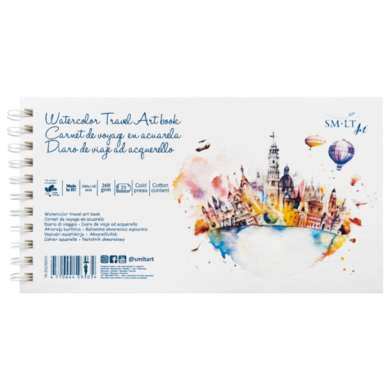 Альбом на спіралі для акварелі Travel Art book 15х28см 260г/м2 25л середнє зерно мікроперфорація SM-LT Art Київ
