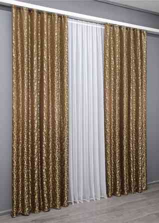 Комплект готовых штор VR-Textil Жаккард № 1587ш Коричневый с золотистым 140х270 см 2 шт (33-0548) Киев