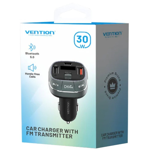 Автомобільний FM-трансміттер Vention PD 54W 3-Port USB (C+A+A) LED/USB Flash/Bluetooth, вольтметр Вінниця - фото 8